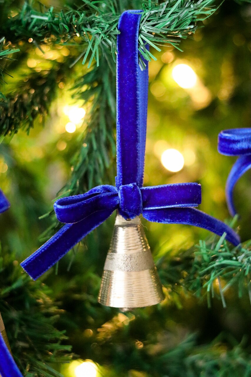 Ornament de brad de Crăciun, BSY238, 5x12 cm, Catifea, Albastru - imagine 3